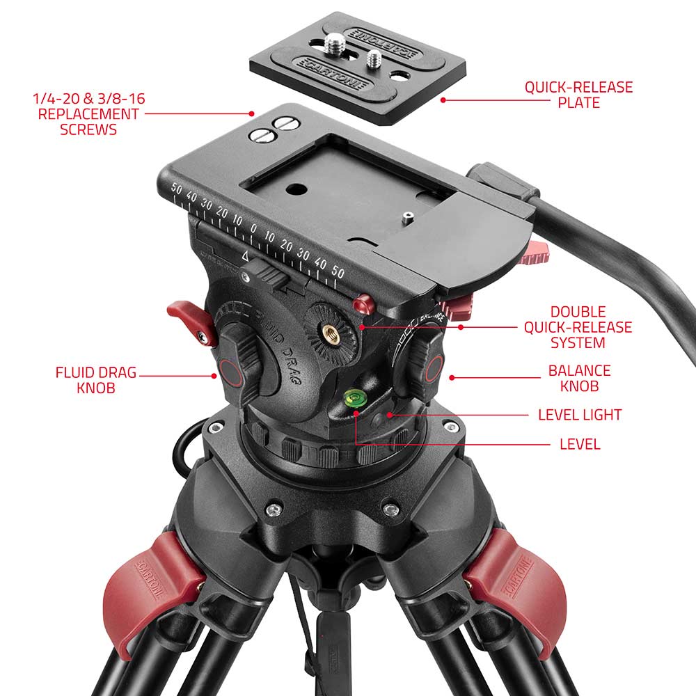 SHAPE FOCUS 12 Fluid Head with Red Lock Legs Mid-Level Spreader Tripod
