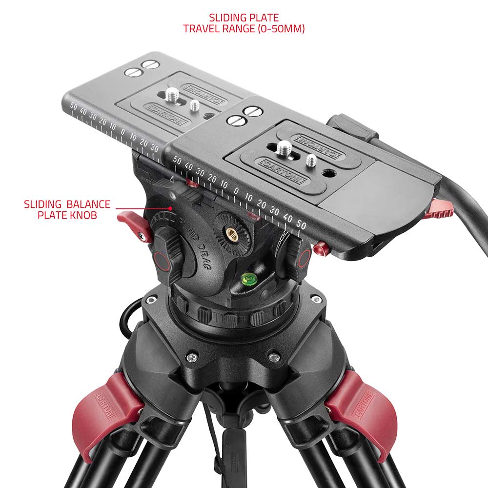 SHAPE FOCUS 12 Fluid Head with Red Lock Legs Mid-Level Spreader Tripod