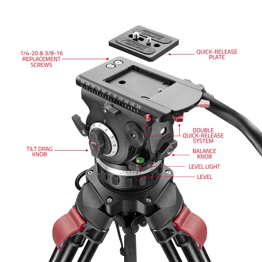 SHAPE FOCUS 18 Fluid Head with Red Lock Legs Mid-Level Spreader Tripod