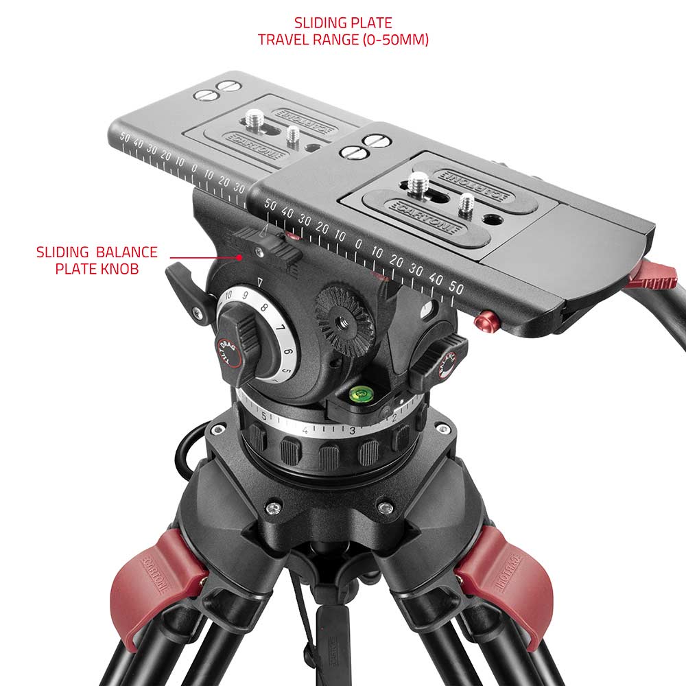 SHAPE FOCUS 18 Fluid Head with Red Lock Legs Mid-Level Spreader Tripod
