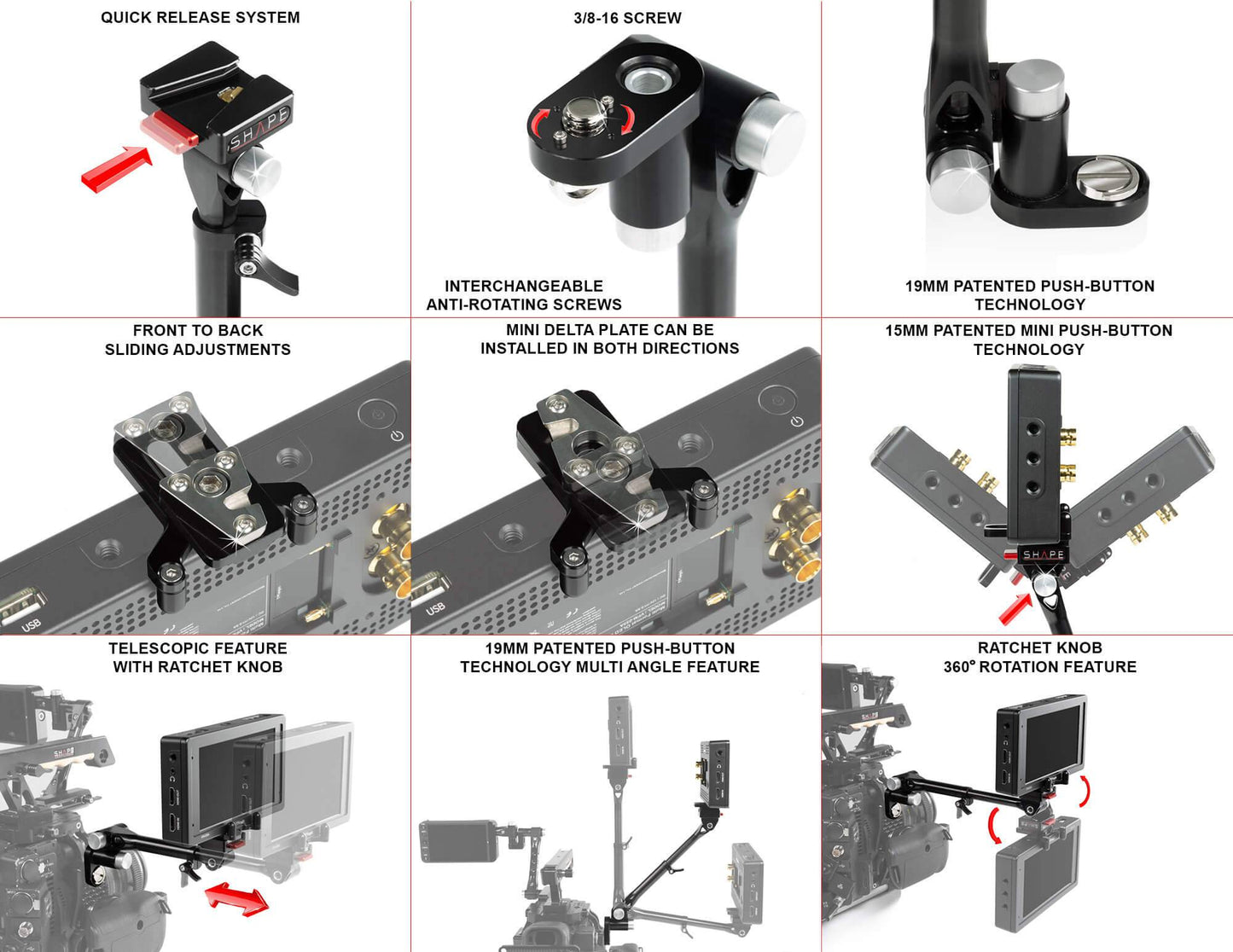Telescopic Push Button Magic Arm with Mini Quick Release Plate