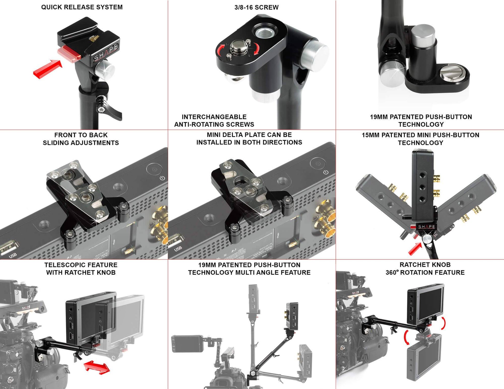 Telescopic Push Button Magic Arm with Mini Quick Release Plate